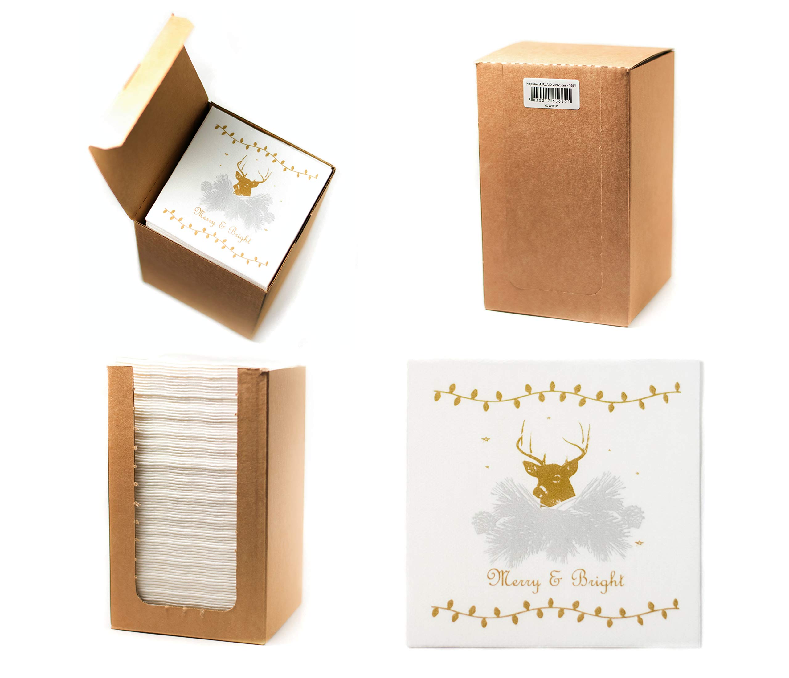 Alvotex CHIC Airlaid 100 Coctail Napkins, 1/4 Fold Fabric-Like, Disposable Napkins, Merry & Bright Motifs, 20 x 20 cm