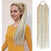 SEIKEA Boho Braided Ponytail Extension with Hair Tie, 24" Long Viking Dreadlock Beads Ponytail Hand-braided Braids Hair Extensions Lightweight Natural Synthetic Hairpiece for Festival Cosplay Blonde