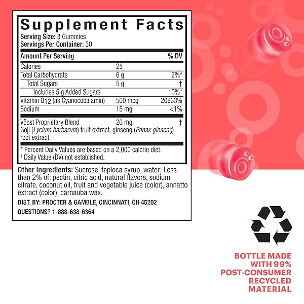 VOOST, VITAMIN B12 GUMMIES, SUPPLEMENT WITH 500MCG VITAMIN B12 FOR ENERGY SUPPORT AT THE CELLULAR LEVEL*, ADULT CHEWABLE VITAMIN, POMEGRANATE CITRUS FLAVORED, 30 DAY SUPPLY – 90 COUNT