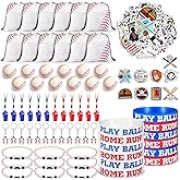 Liliful 172 Pcs Baseball Party Favors - Drawstring Bags, Keychains, Bracelets, Balls, Whistles, Stickers, Wristbands