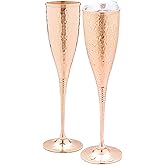 Copper champagne flutes of 6.7 oz set of 2 – Luxurious hammered copper champagne glasses – Each one is handcrafted and lacquered to prevent from tarnishing.