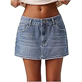 MakeMeChic Women's Denim Skirt Low Waist Y2k Jean Mini Skirts with Pockets