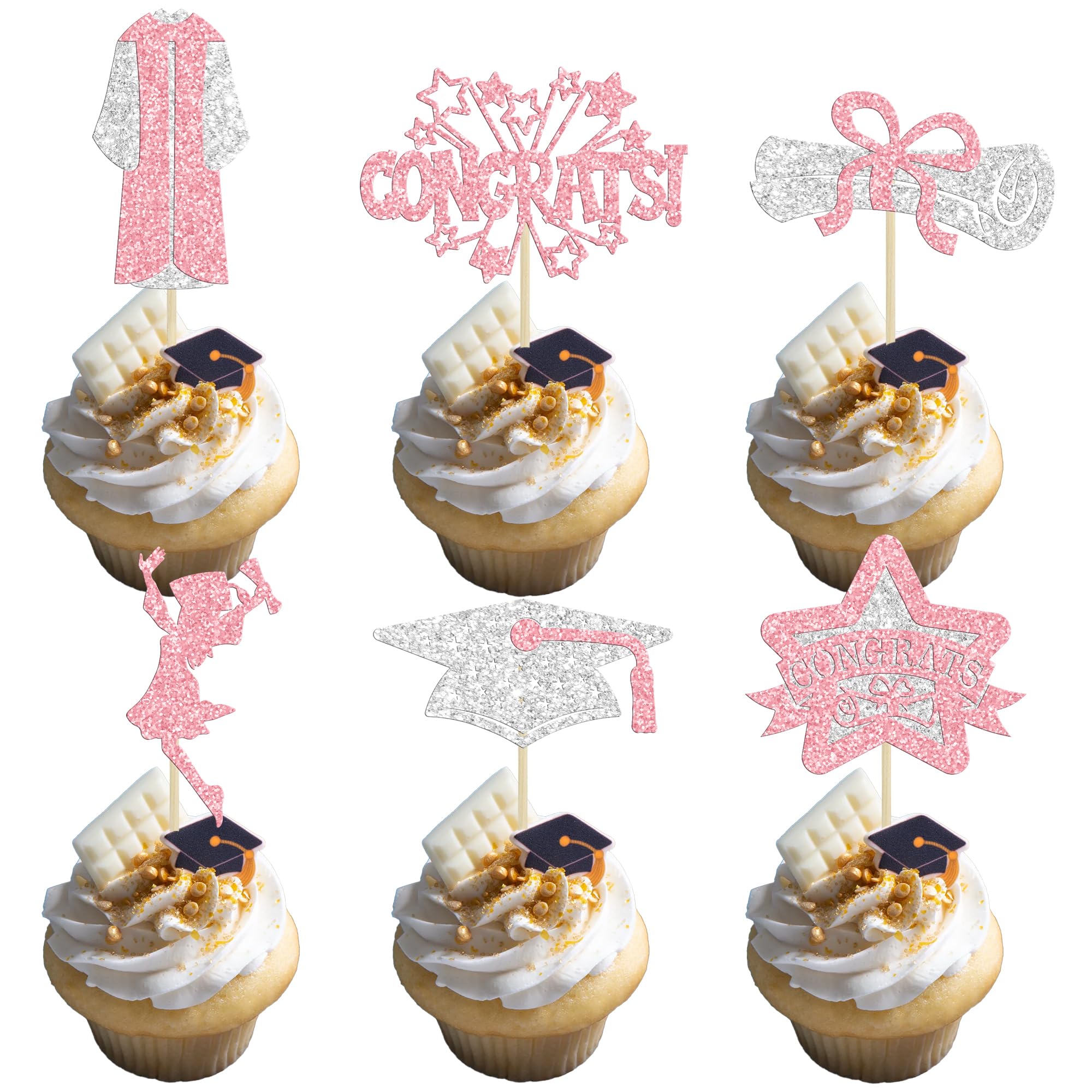 Gyufise 24Pcs 2025 Graduation Theme Cupcake Toppers Glitter Girl Class ...