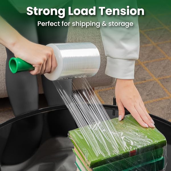 LEDRONA 4 ROLL STRETCH WRAP FOR MOVING WITH HANDLES – 5IN WIDE, 1000FT PLASTIC STRETCH WRAP ROLL FOR PACKING, WRAPPING FURNITURE, PALLET, LUGGAGE, BOXES – CLEAR SHRINK FILM – MOVING SUPPLIES