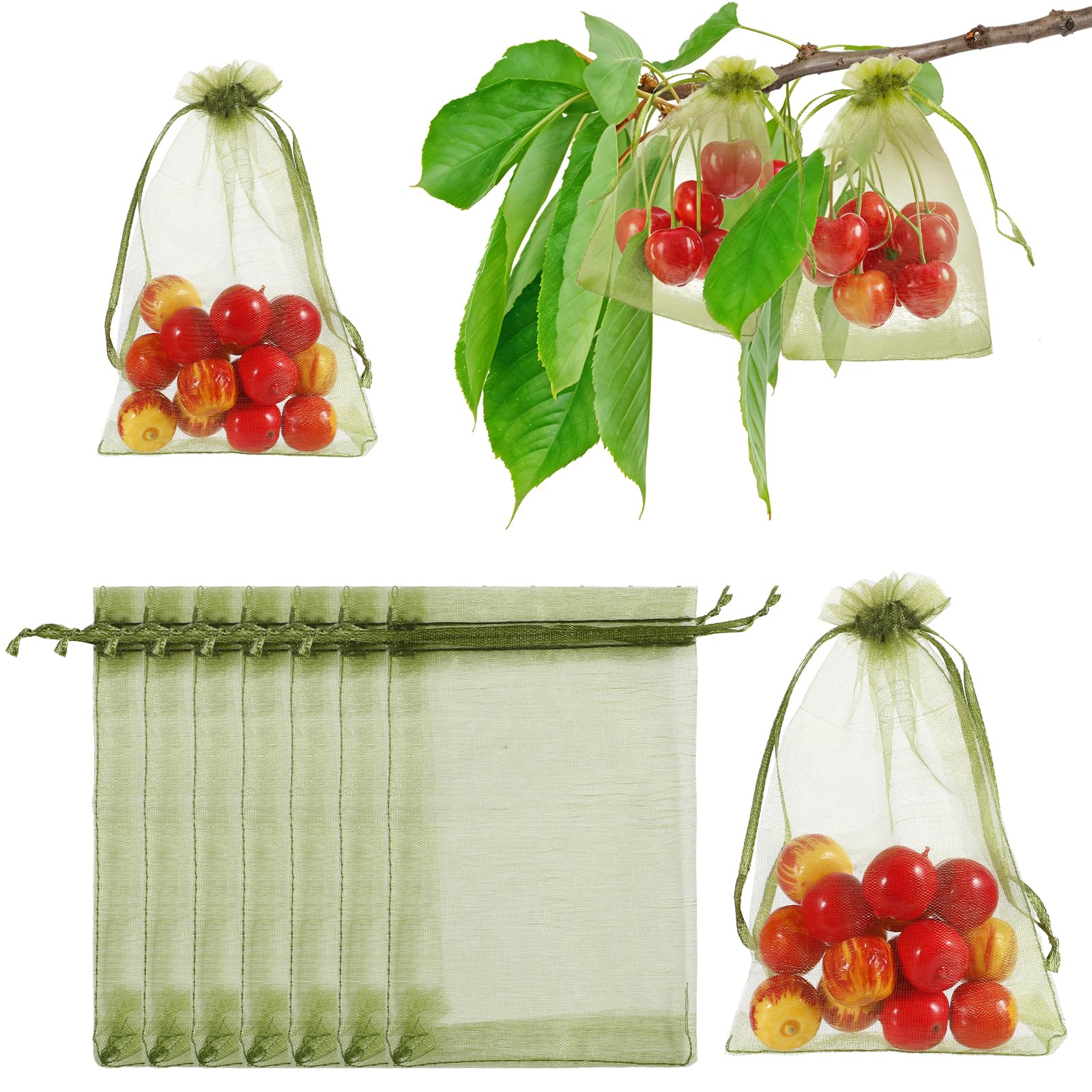 Photo 1 of 100 Pcs Fruit Protection Bags, Small Green Fruits Plant Bag 5''×7''Fruit Green Strawberry Netting Cover Drawstring Mesh Bags, Greens Fruit Cover Mesh Bag with Drawstring for Flower and Vegetables