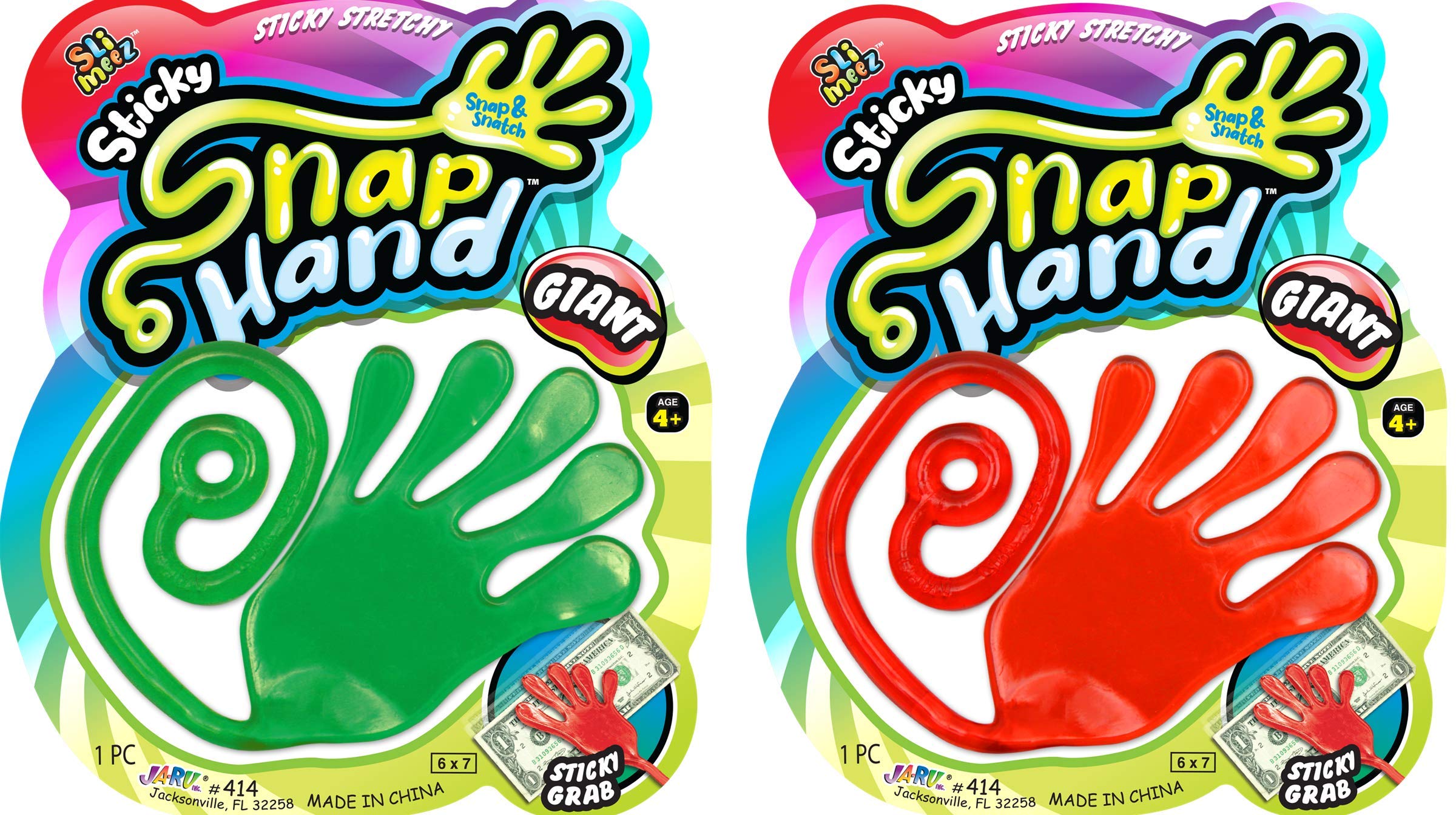 Fun a Ton Giant Snap Hand Jumbo Sticky Hands Toy (2 Pack Assorted) Large Stretchy Toy for Kids. Party Favors, Classroom Prizes, Birthday Gifts Easter Day Goodie Bags Stuffers Bulk. 414-2s