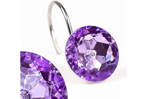 Purple Crystal Shower Curtain Hooks: Lavender Bling Glitter Sparkle Shiny Round Diamond Decorative Shower Curtain Hooks for C