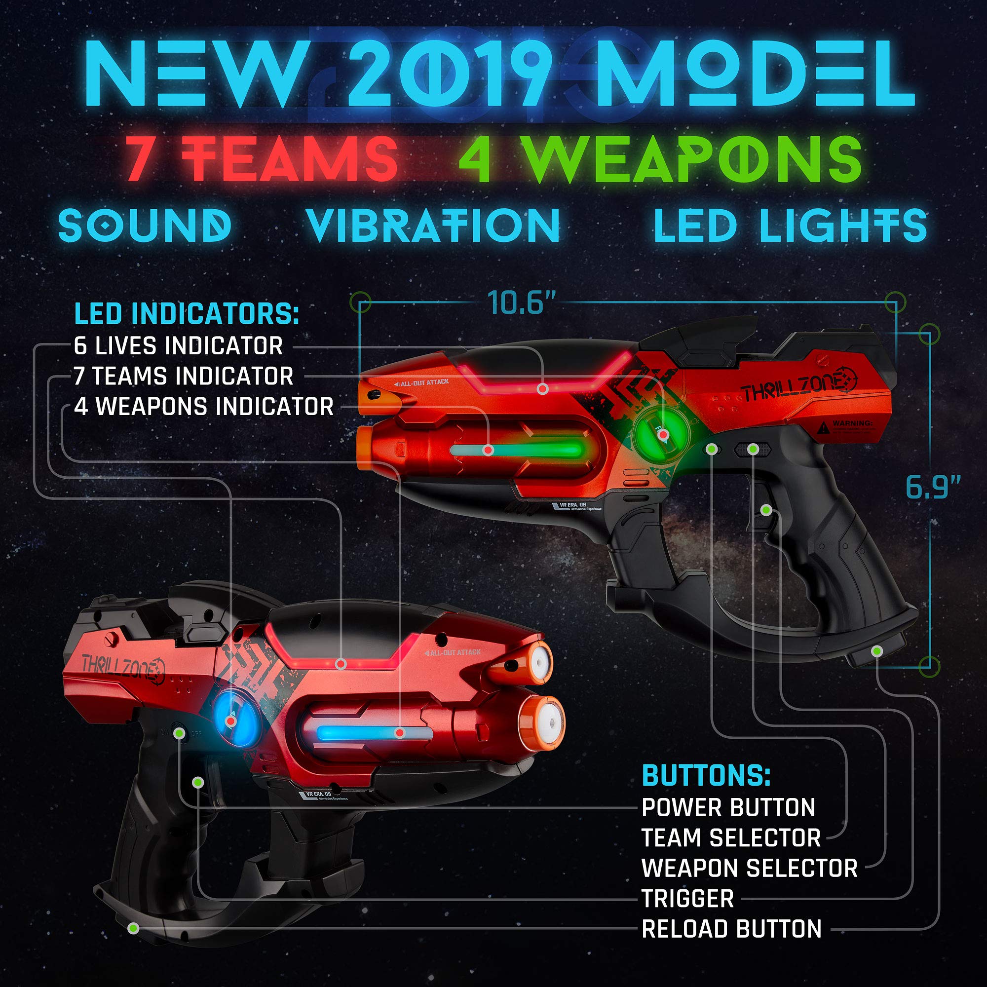 ThrillZone Laser Tag Guns Set 4 Pack Multiplayer Laser Tag Gun, No Vest Needed Indoor