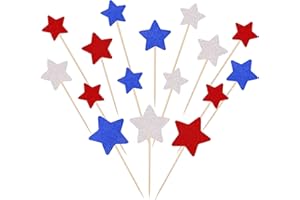 ZHUOWEISM 30 PCS Independence Day Cupcake Toppers Glitter Blue Red Silver Twinkle Little Star Cupcake Picks Wedding Bridal Shower Baby Shower Birthday American National Party Cake Decorations Supplies