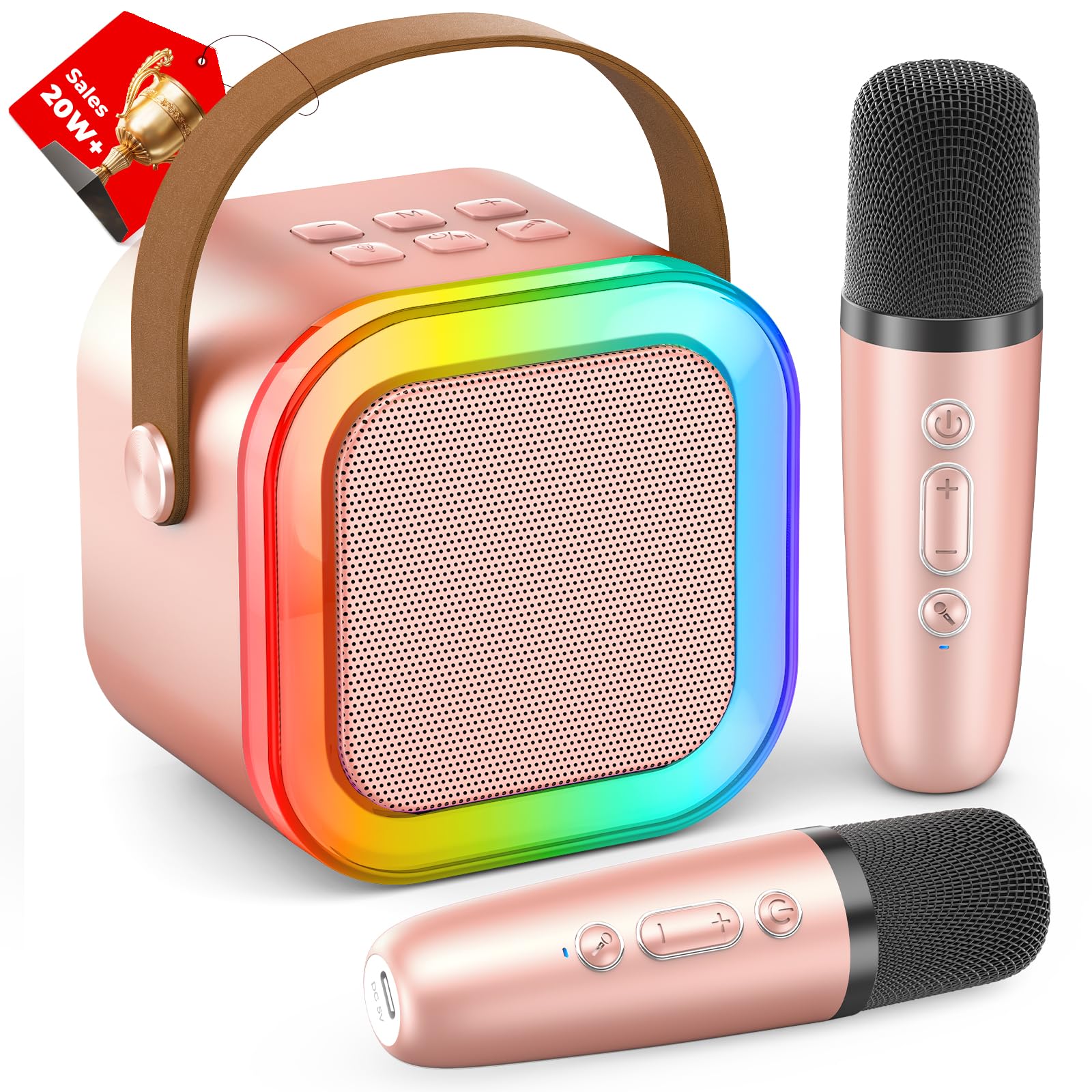 Photo 1 of Peski Karaoke Machine for Kids Adults, Portable Bluetooth Mini Karaoke Microphone Singing Speaker Karaoke Player with 2 Wireless Mic, Birthday Gifts for Girls Boys Family Home Party(Rose Gold)