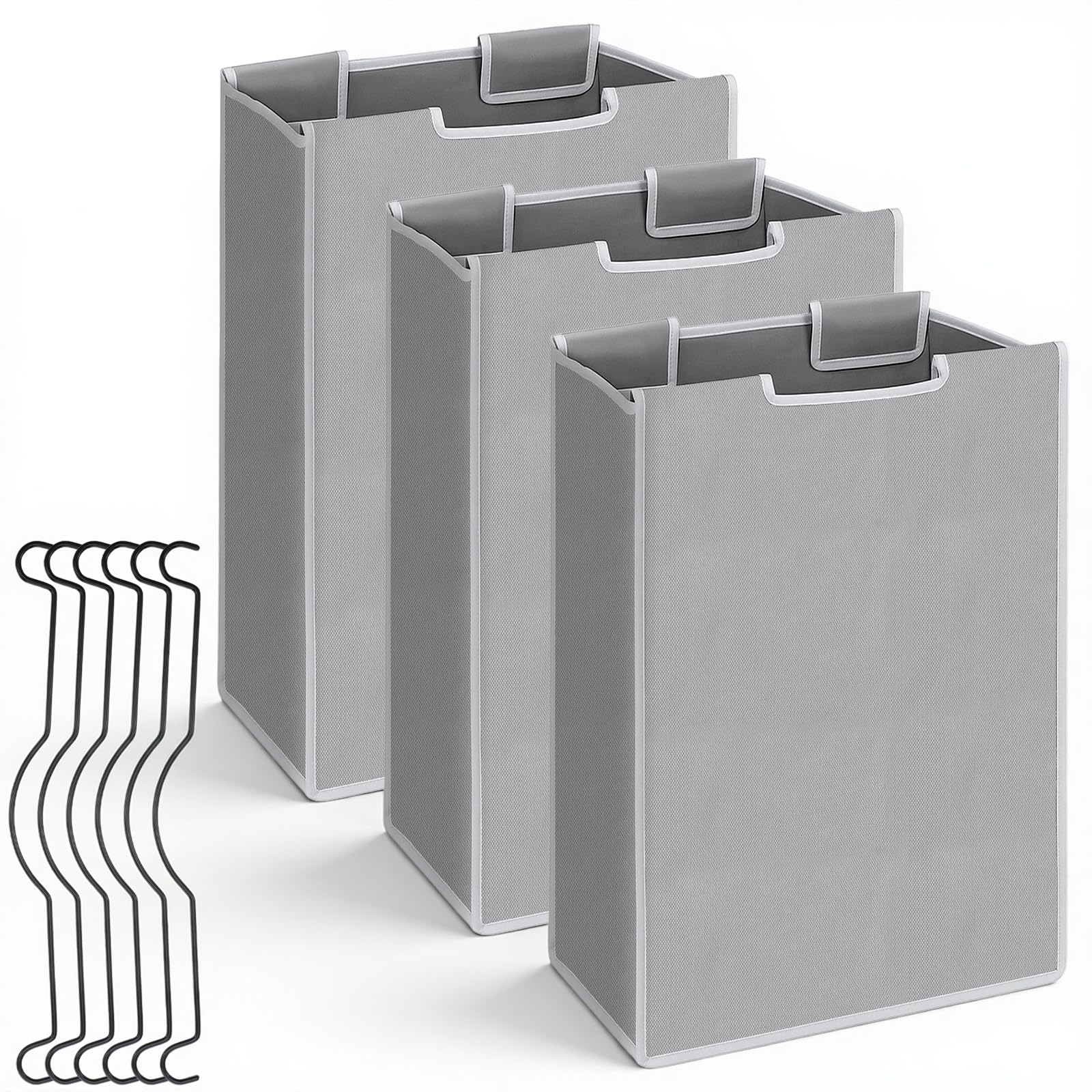 Photo 1 of SHENLIU 3 Bag Laundry Sorter Replacement Bags, 21"H×15"L×9"W Large Gray Hamper Cart Removable Laundry Storage Organizer Bag Hamper Liner with 6Pcs Hangers and Carry Handle