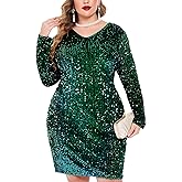 IN'VOLAND Womens Sequin Dress Plus Size V Neck Party Cocktail Dresses