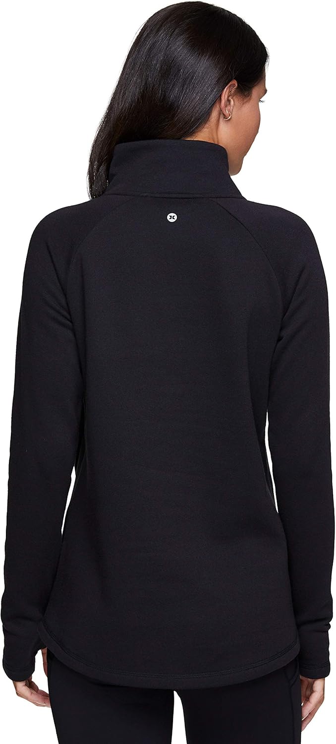RBX Activewear Women's Fleece Pullover Sweatshirt with Zip Mock Neck, Pockets and Thumb Holes at  Women’s Clothing store