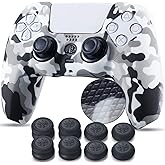 YoRHa Studded Printing Silicone Cover Skin Case for PS5 Controller x 1(White) with Pro Thumb Grips x 10