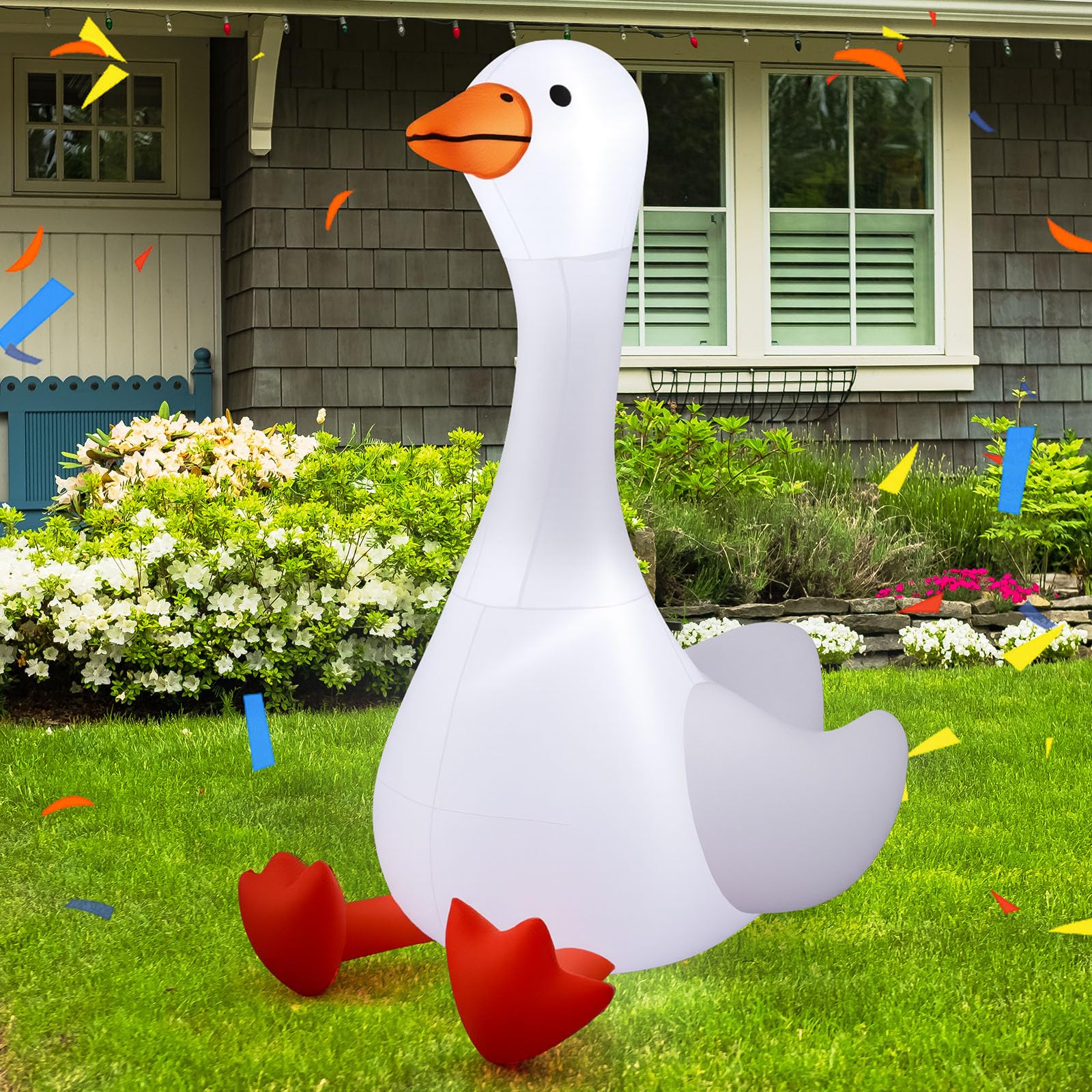 Photo 1 of Leyndo 6 ft Christmas Porch Goose Inflatable Outdoor Decoration Large Xmas Cute Silly Goose Blow up Yard Decor with Built-in LED Light for Lawn Garden Patio Holiday Party Indoor Outside(Classic)