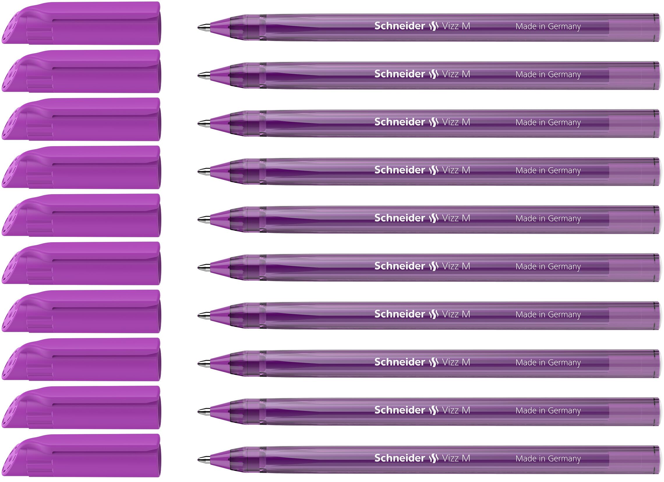 Schneider Vizz 102208 Ballpoint Pen for Easy and Quick Writing - Colour Ink Barrel - Medium Line - Pack of 10 - Purple