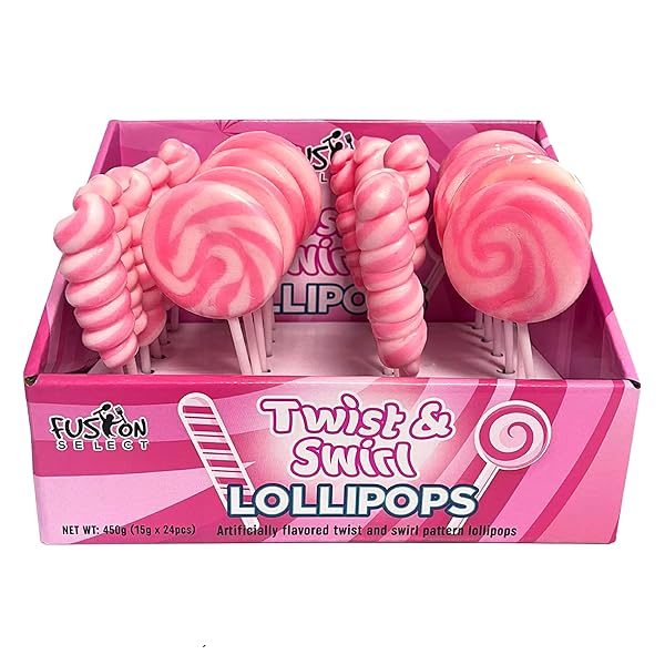 FUSION SELECT TWIRL & SWIRL PINK LOLLIPOPS – PINK CANDY SUCKERS FOR BUFFET, BABY SHOWER & SCHOOL – SWEETS FOR PARTY FAVORS & GOODIE BAGS – INDIVIDUALLY WRAPPED SWEET SNACKS – 24 LOLLIPOPS PER BULK BOX