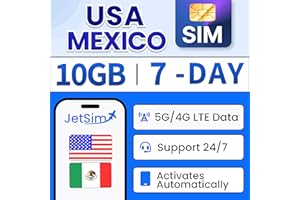 Mexico USA SIM Card (7 Days), 10GB High-Speed Mobile Internet 4G/5G Data, No Registration Required, Plug & Play, Prepaid Mexi