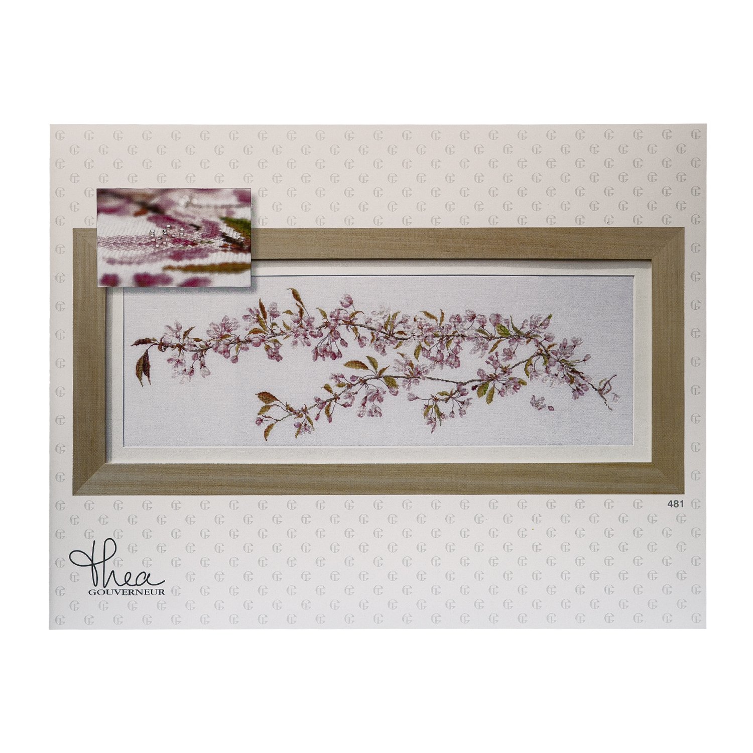 Thea Gouverneur - Counted Cross Stitch Kit - Japanese Blossom - Aida - 18 Count - Embroidery Kit for Adults - DMC Embroidery Threads and Other Cross Stitch Supplies Included - 481A