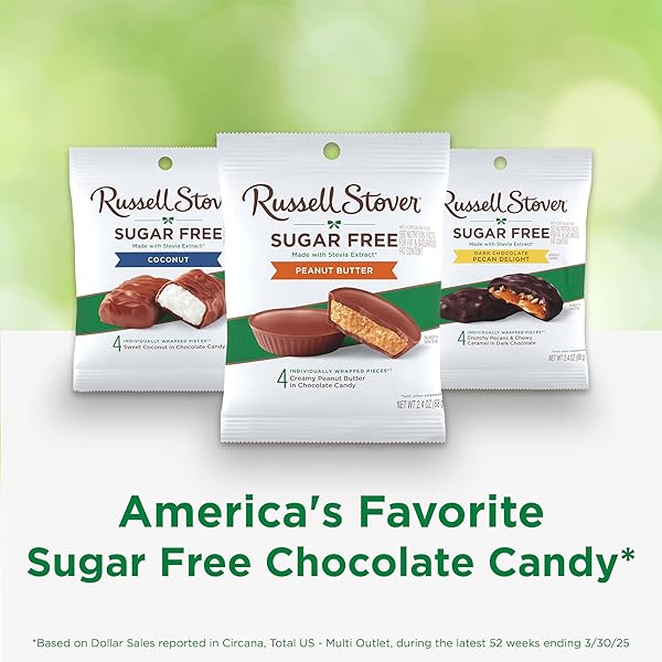 RUSSELL STOVER SUGAR FREE PEANUT BUTTER CHOCOLATE CANDY, 2.4 OZ. BAG (PACK OF 10)
