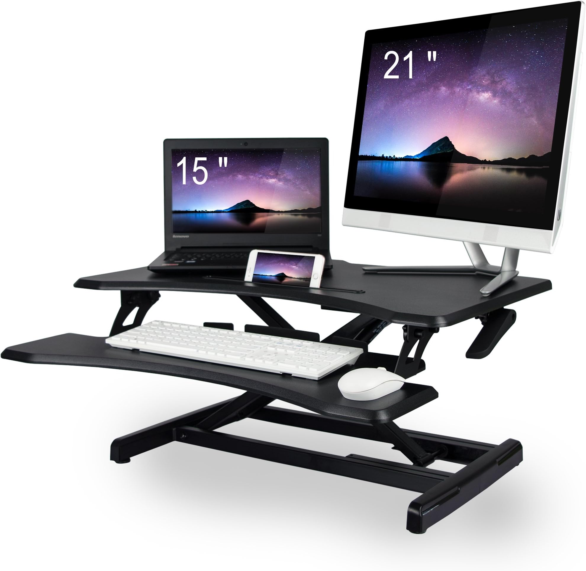 Ezigoo Standing Desk PC Workstation Adjustable Height – Sit Stand Desk with Gas Spring Riser