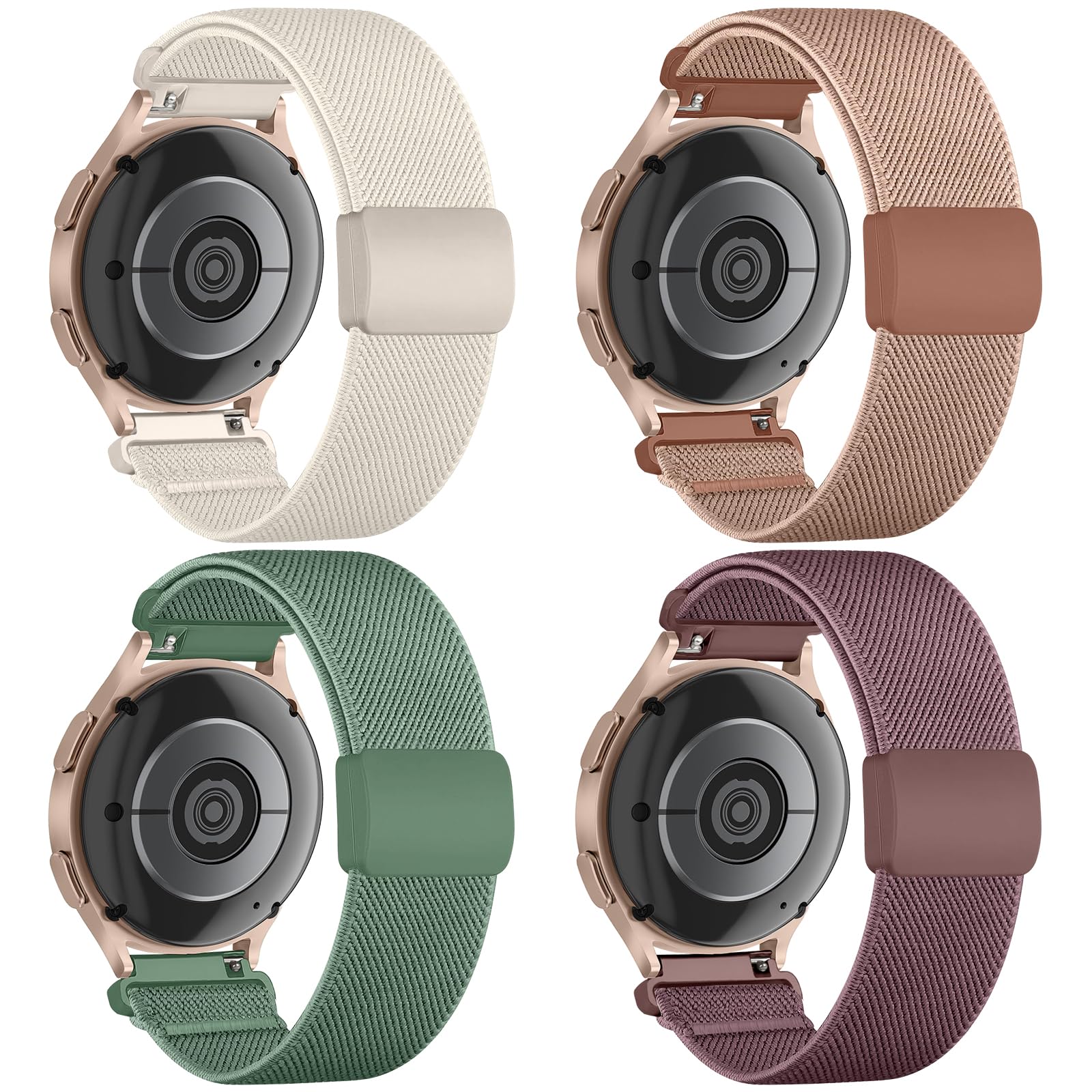 Chinber 4 Pack Stretchy Band Compatible with Samsung Galaxy Watch 7 6 5 4 FE Band 40mm 44mm/5 Pro 45mm/Active 2/Watch3 41mm/Galaxy Watch 6 4 Classic, 20mm Magnetic Elastic Nylon Sport Women Men Bands