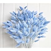 120 PCS Blue Dried Pampas Grass Decor, 17-inch Pompas Floral, Dry Flowers for Decoration, Pampas Grass in Bulk Tall, Blue Bunny Tails Dried Flowers for Boho Wedding Decor