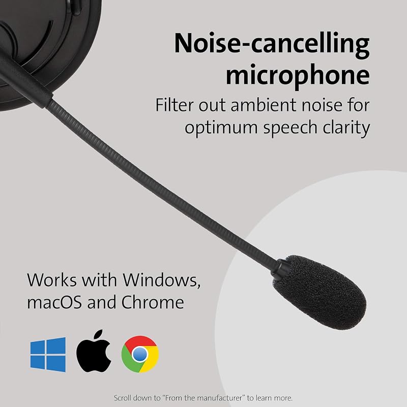 USB-HiFi-Kopfhörer mit Mikrofon, Hochwertiger Stereosound, Einstellbares Mikrofon mit Geräuschunterdrückung (Noise-Cancelling), Headset für Konferenzen, Calls oder Gaming, Schwarz, K97601WW