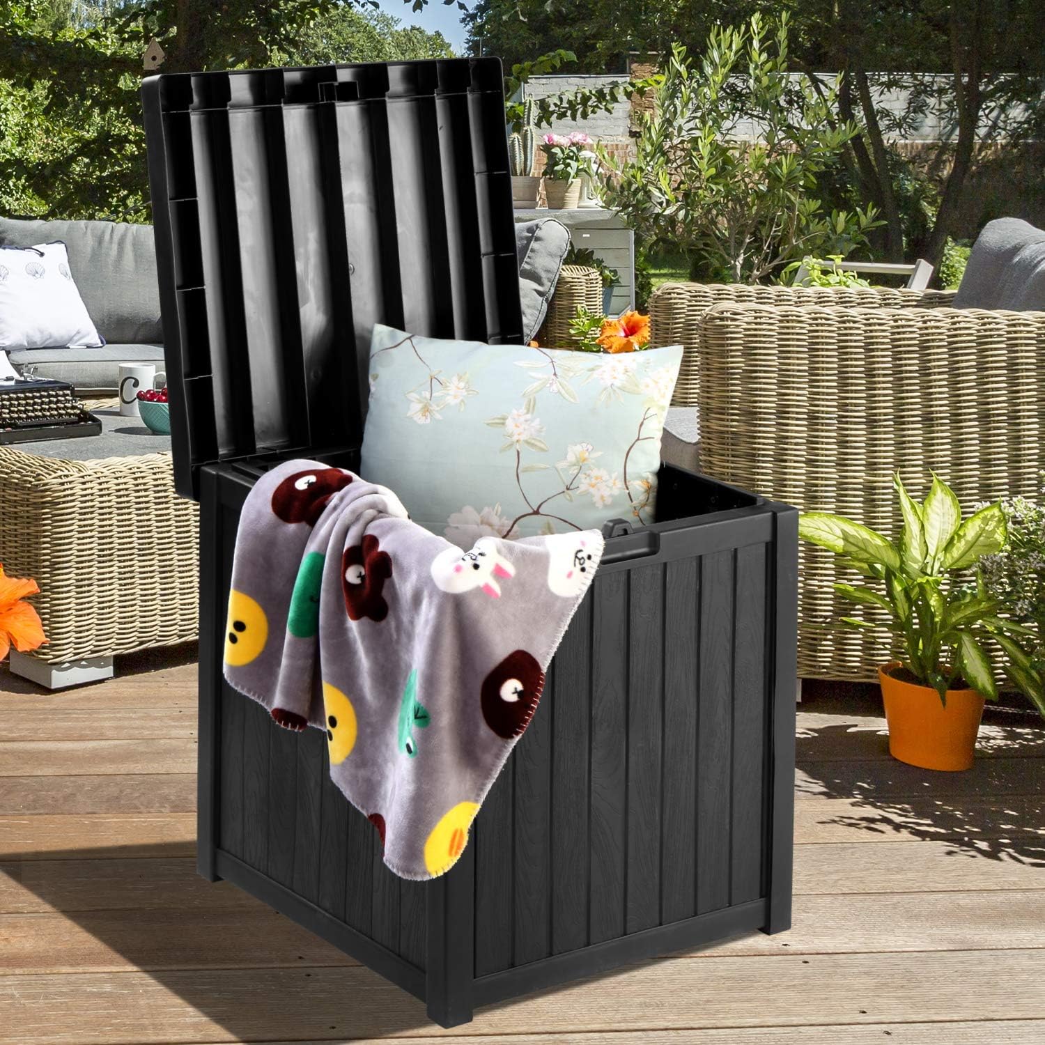 51 Gallon Patio Medium Deck Box Lightweight Outdoor Stroage Box Weather Resistant Garden Stroage Container for Patio Furniture Cushions, Pillows, Garden Tools and Pool Toys: Home Improvement