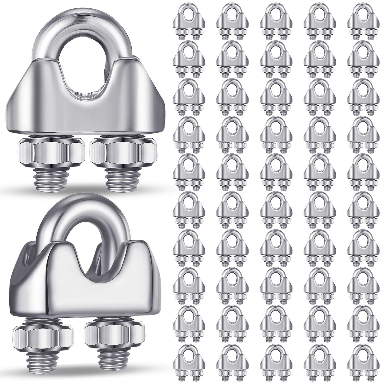 Photo 1 of Blulu 50 Pcs 1/8 Inches M3 Stainless Steel Wire Rope Cable Clip Clamp 304 Stainless Steel Wire Rope Clamp Clip Wire Cable Clamp Wire Rope Clips U Bolt Saddle Fastener