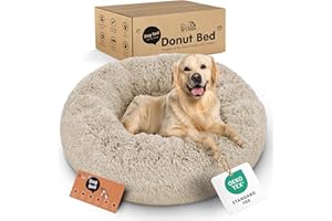 Petloox Donut Dog Bed - Premium Comfort for Anxiety Relief - Fluffy & Calming Design with Ultra-Plush Support | Cozy Round Dog Bed with Super Soft Circle Style (Size XL Beige)