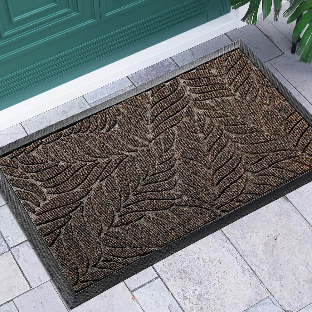 Yimobra Door Mats Outdoor Indoor, Heavy Duty Non Slip Welcome Mats for Front Door, Easy Clean Outside Doormats for Outdoor Entrance Home Entry Mat, Patio Waterpoor Rubber Door Mat, 92 x 61 cm, Brown