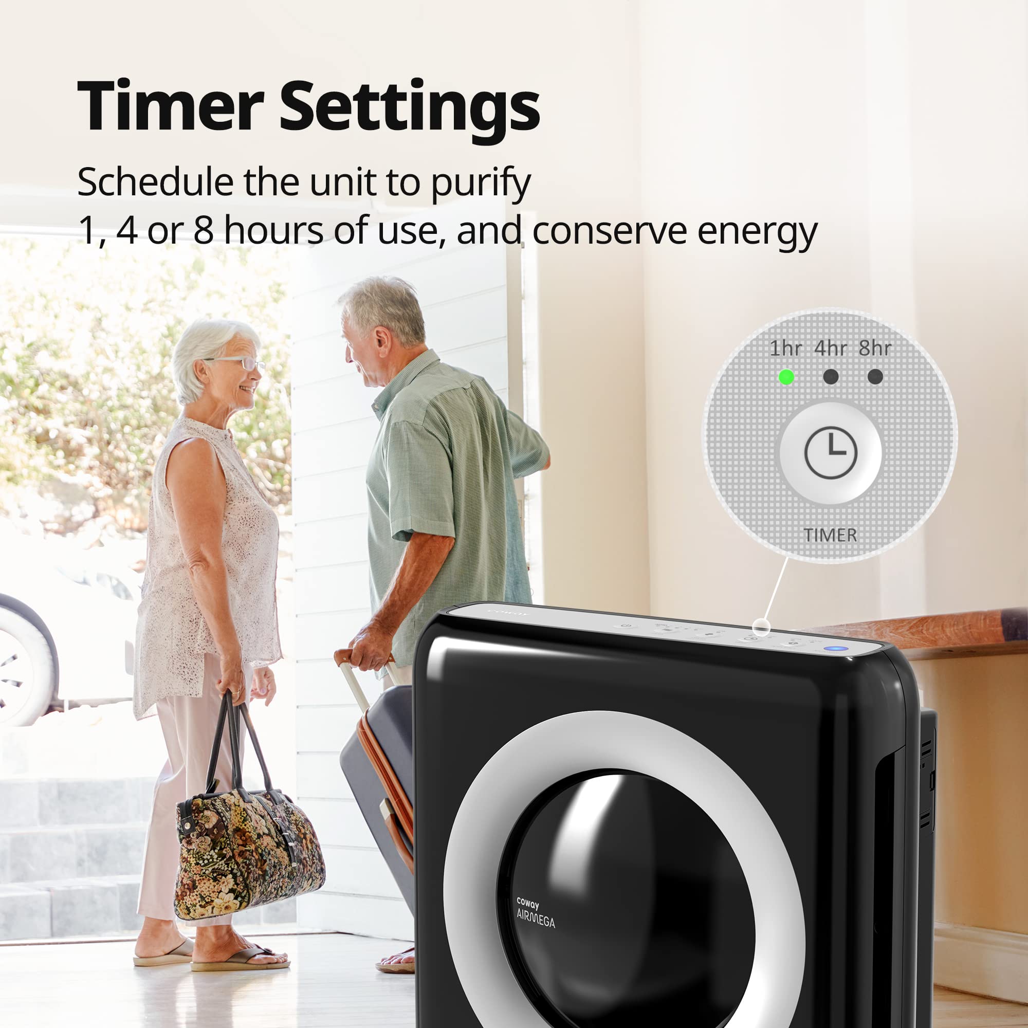 Coway Airmega AP-1512HH True HEPA Air Purifier with Air Quality Monitoring, Auto Mode, Timer, Filter Indicator, Eco Mode - Image 9