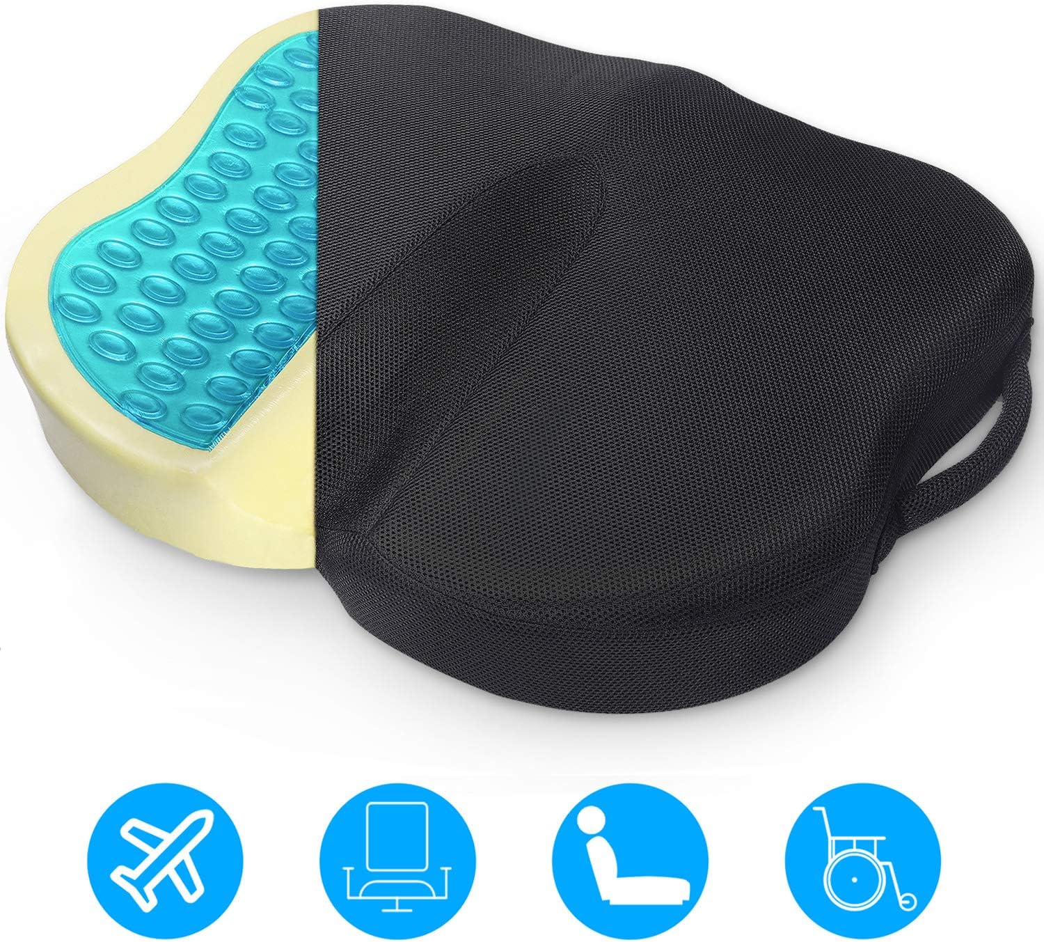 COMSOON Seat Cushion, Cooling Gel Office Chair Cushion for Pressure Relief, Non-Slip Memory Foam Tailbone Pain Relief Cushion Butt Pillow for Chair, Car, Airplane & Wheelchair: Home & Kitchen