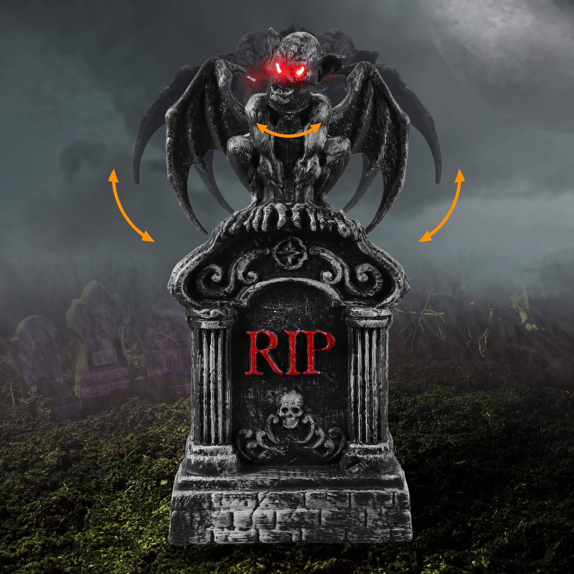Photo 1 of JOYIN 17” Halloween Animatronic Outdoor Tombstones Decorations, LED Graveyard Gravestone Decorations Animated Decor Outside with Sound Activated, Creepy Voice Motion for Yard Garden Haunted House Lawn