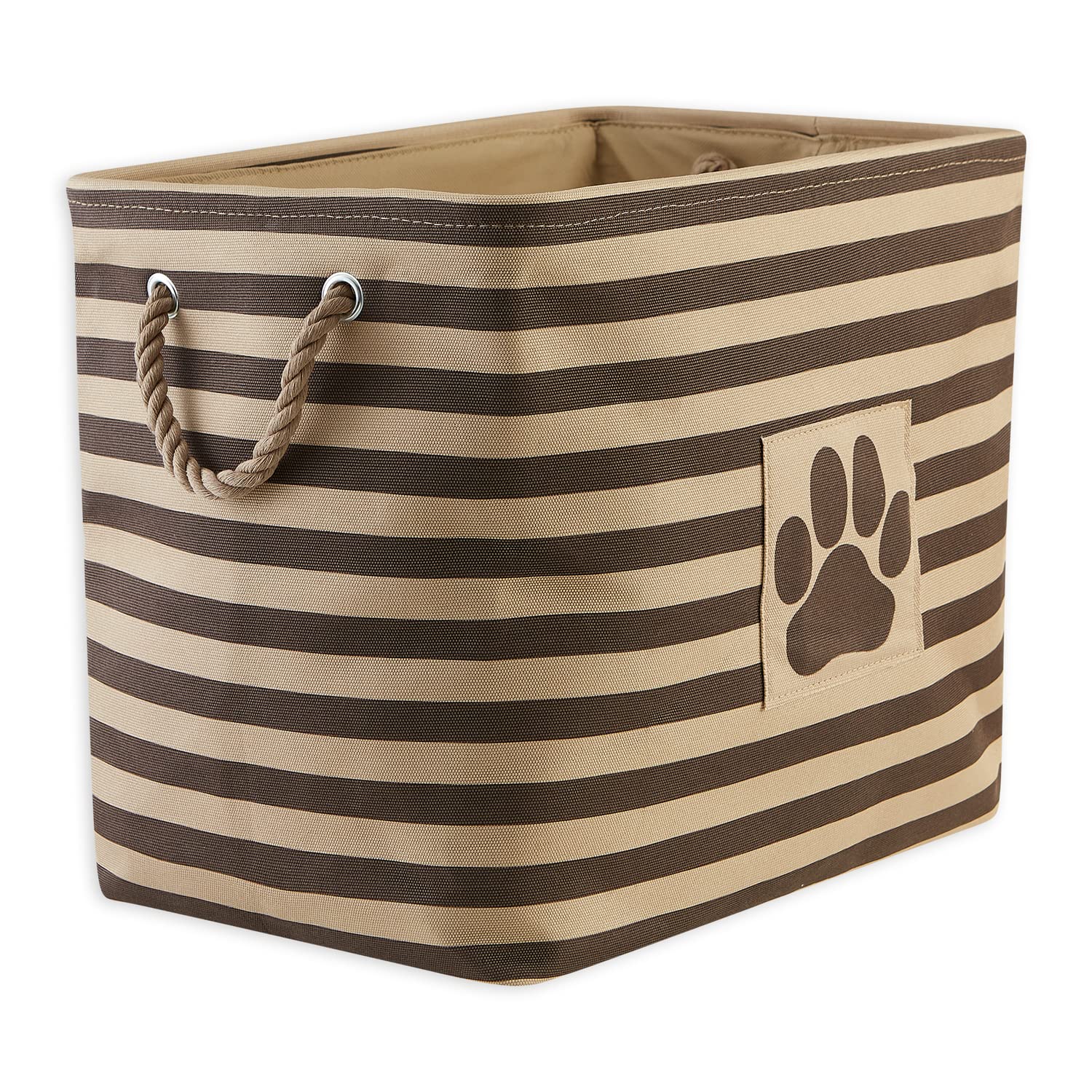 Bone Dry Striped Paw Patch Bin, Large Rectangle, Brown