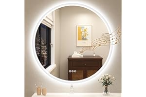 STARLEAD 32" LED-Bathroom-Mirror-with-Lights, Wall-Mounted with Bluetooth Speaker, Anti-Fog, 3 Color Temperature, Dimmable Brightness, Waterproof, Tempered Glass, Frontlit & Backlit, Round