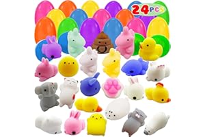 KIDDOKIDS 24 Pieces Mochi Squishy Prefilled Easter Eggs; 2 1/4 inch Eggs for Easter Basket Stuffers, Filled Easter Egg Hunt Event, Kawaii Unicorn Squishies Party Favor, Goodie Bag Filler, Claw Machine