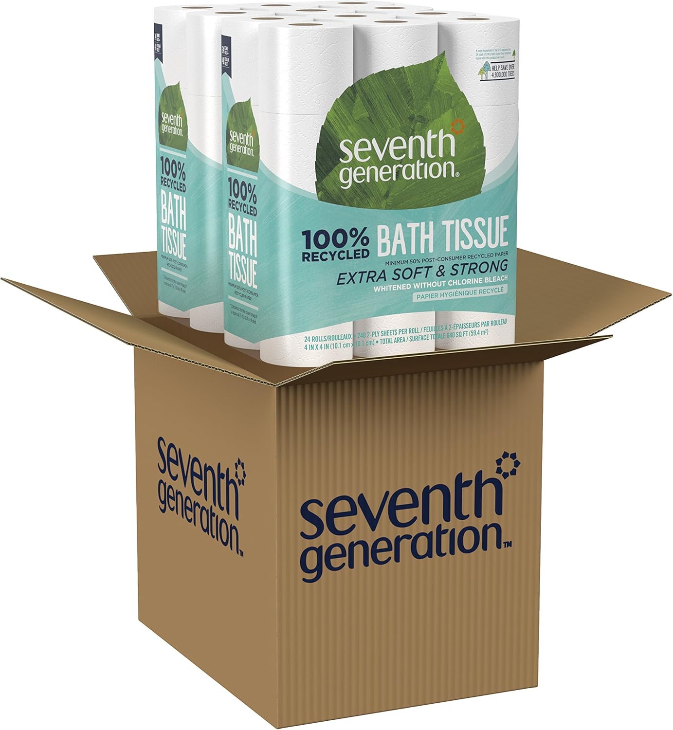 Seventh Generation White Toilet Paper 2-ply 100% Recycled Paper, 24 Count of 240 Sheets Per Roll, Pack of 2: Health & Personal Care