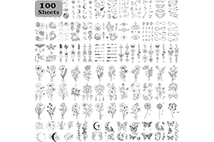Cerlaza 100 Sheets Temporary Tattoos for Women Adult, 420 Mixed Styles Tiny Branch Fake Tattoo Stickers that Look Real and Last Long, Halloween Decoration Realistic Henna for Girl Body Art Sticker