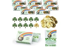 Lettry St. Patrick’s Day Party Favor Gift Set 24 Pack, Shamrock Pins & Gold Coins with Rainbow Surprise Boxes, Irish Blessing