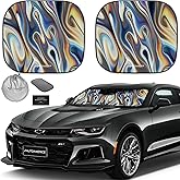 Autoamerics 2-Piece Windshield Sun Shade - Chrome Liquid Foldable Car Front Window Sunshade for Most Cars SUV Truck Heat Blocker Visor Protector Blocks Max UV Rays and Keeps Your Vehicle Cool - Small