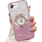 Misscase for iPhone 16e Magnetic Glitter Case Compatible with MagSafe,Full Protection Slim Shockproof Anti-Scratch Case with Camera Lens Protector Logo View Dust-Proof Cover for Women Pink