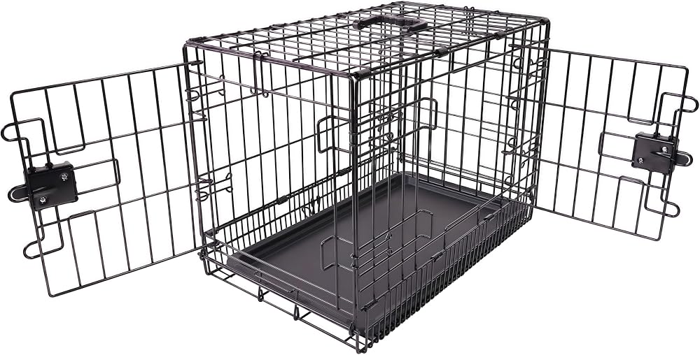 Amazon Basics Small Metal Dog Crate with Double Doors 61 cm L x 46 cm W x 51 cm