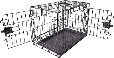 Amazon Basics Small Metal Dog Crate with Double Doors 61 cm L x 46 cm W x 51 cm