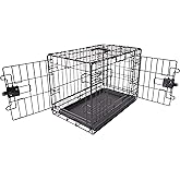 Amazon Basics Foldable Dog Metal Crate, Double Door 24 Inches
