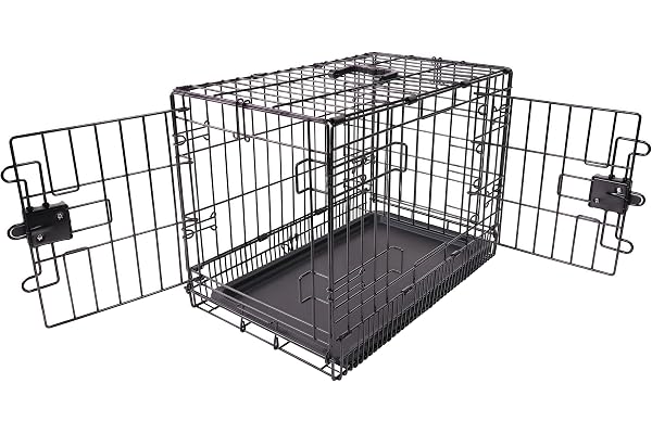 Amazon Basics Foldable Metal Wire Dog Crate with Tray, Double Door, 30 Inch, Black