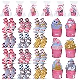 Funnysoft 24 Pairs Valentine's Day Fuzzy Socks Bulk Women Pink Cupcake DIY Fluffy for Teacher Colleague Galentines Day Gift