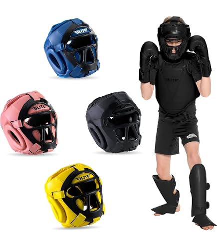 Farabi Boxing MMA Muay Thai Fitness Kick Boxing Head Guard Head Protector Helmet Front Bar (White & Black, L/XL Farabi Boxing MMA Muay Thai Fitness Kick Boxing Head Guard Head Protector Helmet Front Bar (White & Black, L/XL