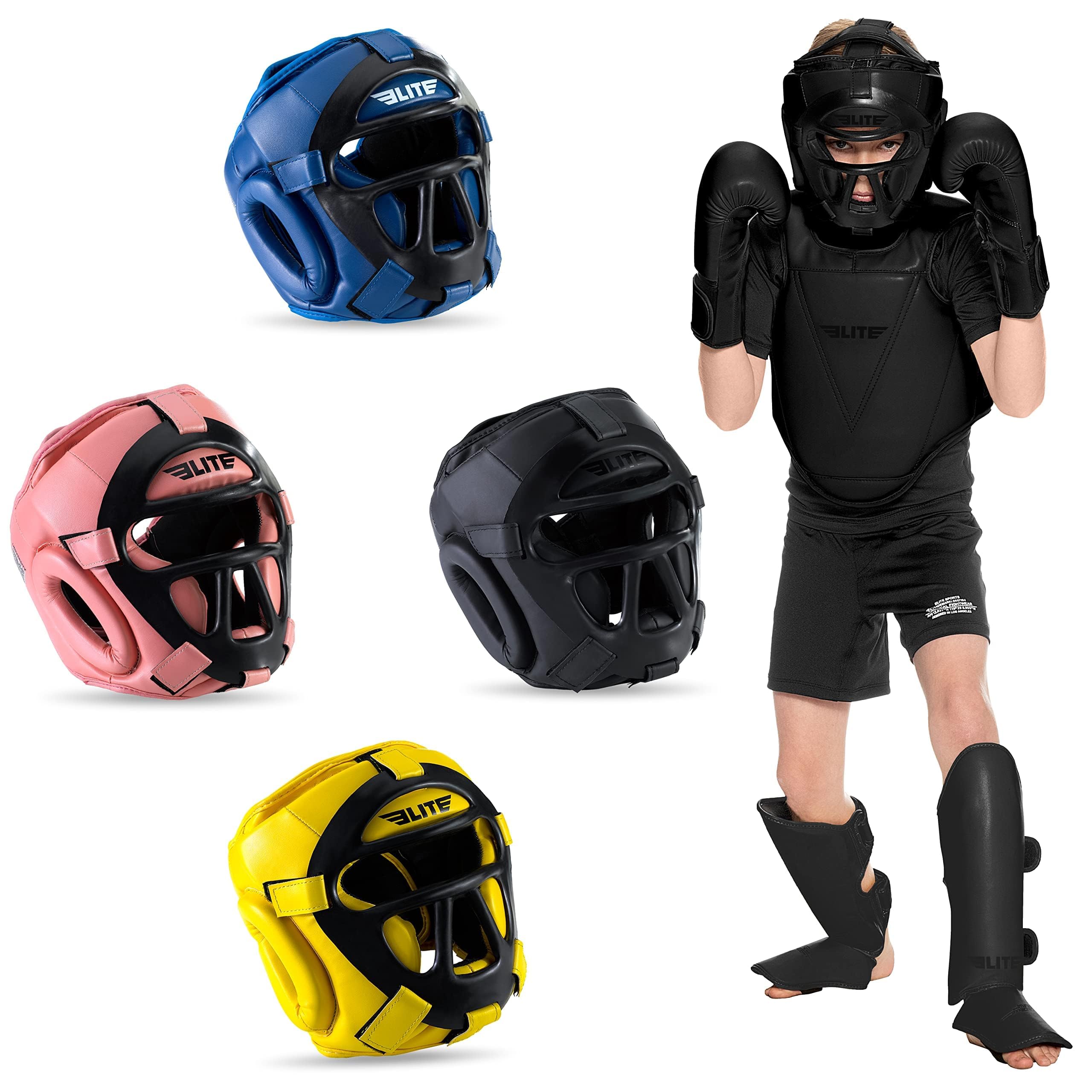 Photo 1 of Elite Sports Best Kids Boxing Headgear Youth Wrestling Headgear MMA Kickboxing Muay Thai BJJ Karate Head Guard for Boys Girls (Age 7 to 9 Years Medium, Black)